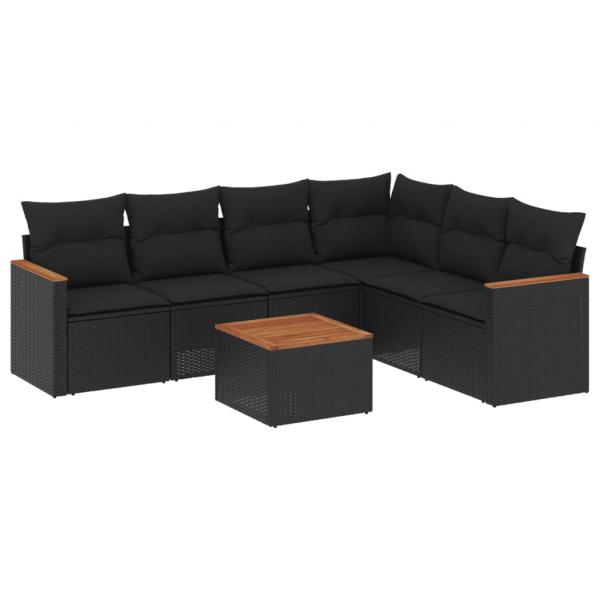 7-tlg. Garten-Sofagarnitur mit Kissen Schwarz Poly Rattan