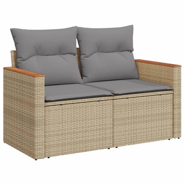 7-tlg. Garten-Sofagarnitur mit Kissen Beige Poly Rattan