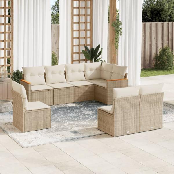 ARDEBO.de - 8-tlg. Garten-Sofagarnitur mit Kissen Beige Poly Rattan