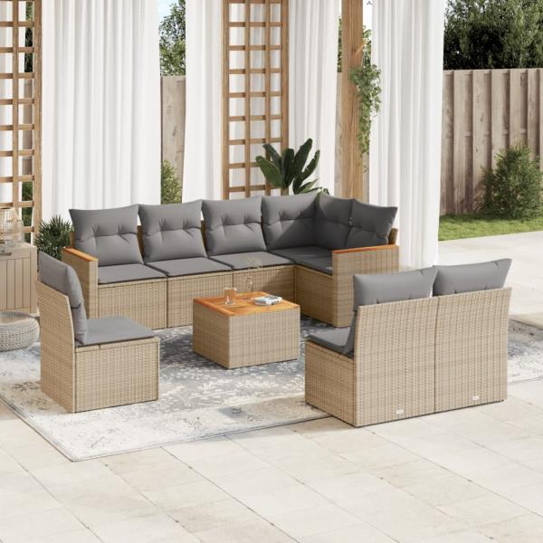 ARDEBO.de - 9-tlg. Garten-Sofagarnitur mit Kissen Beige Poly Rattan