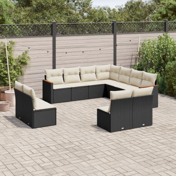 ARDEBO.de - 11-tlg. Garten-Sofagarnitur mit Kissen Schwarz Poly Rattan