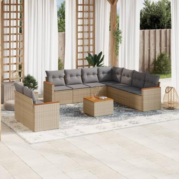 ARDEBO.de - 10-tlg. Garten-Sofagarnitur mit Kissen Beige Poly Rattan