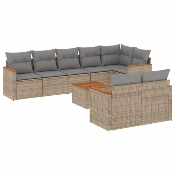 9-tlg. Garten-Sofagarnitur mit Kissen Beige Poly Rattan