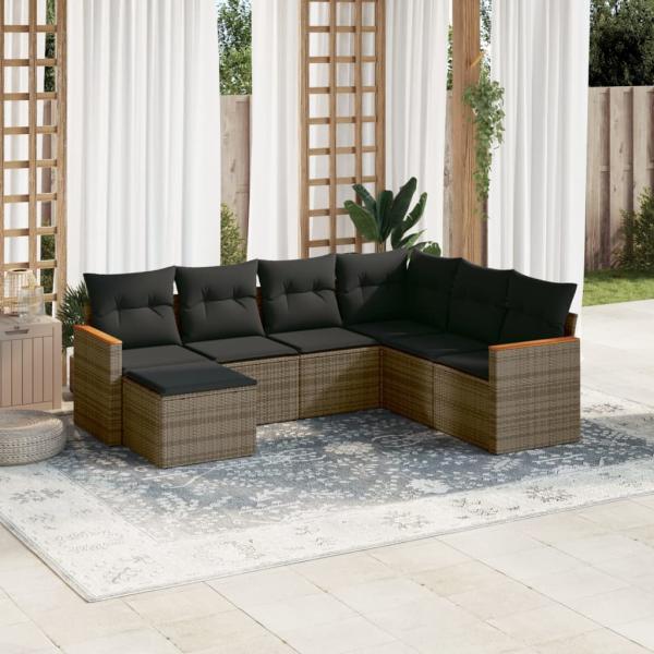 ARDEBO.de - 7-tlg. Garten-Sofagarnitur mit Kissen Grau Poly Rattan