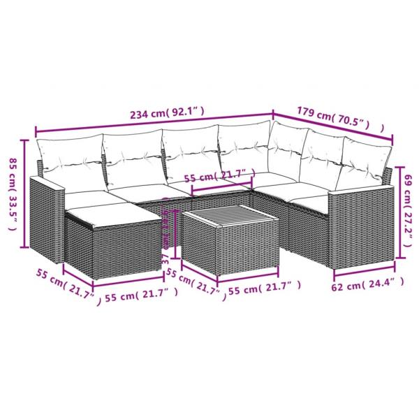 8-tlg. Garten-Sofagarnitur mit Kissen Beige Poly Rattan