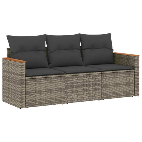 3-tlg. Garten-Sofagarnitur mit Kissen Grau Poly Rattan