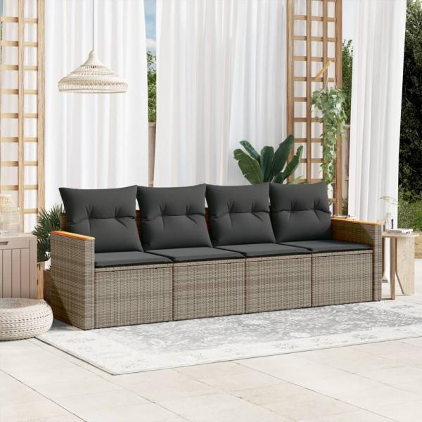 ARDEBO.de - 4-tlg. Garten-Sofagarnitur mit Kissen Grau Poly Rattan