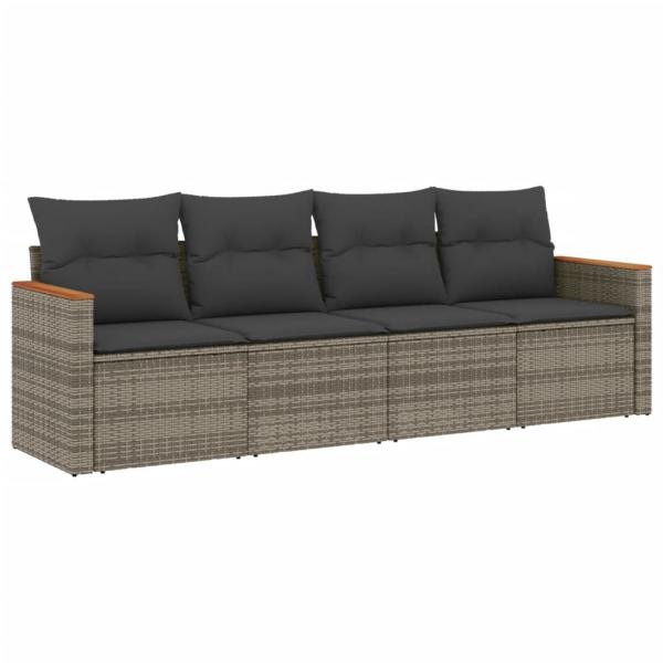 4-tlg. Garten-Sofagarnitur mit Kissen Grau Poly Rattan