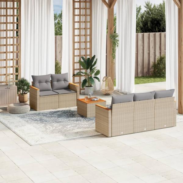 ARDEBO.de - 6-tlg. Garten-Sofagarnitur mit Kissen Beige Poly Rattan