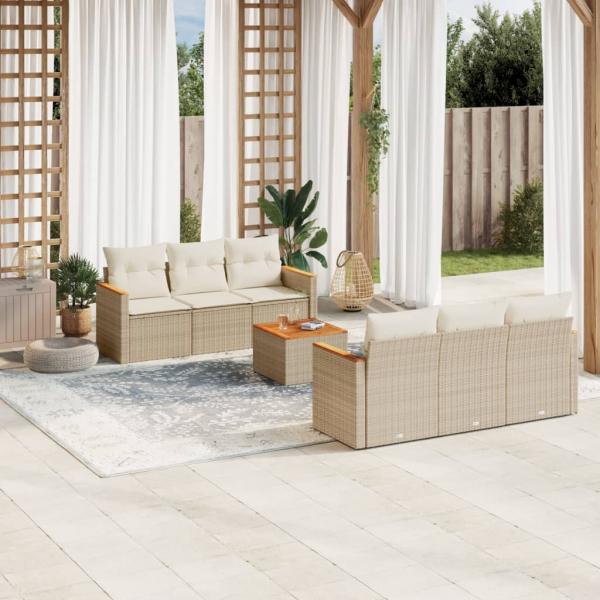 ARDEBO.de - 7-tlg. Garten-Sofagarnitur mit Kissen Beige Poly Rattan