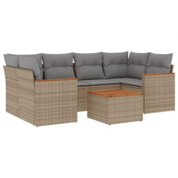 7-tlg. Garten-Sofagarnitur mit Kissen Beige Poly Rattan