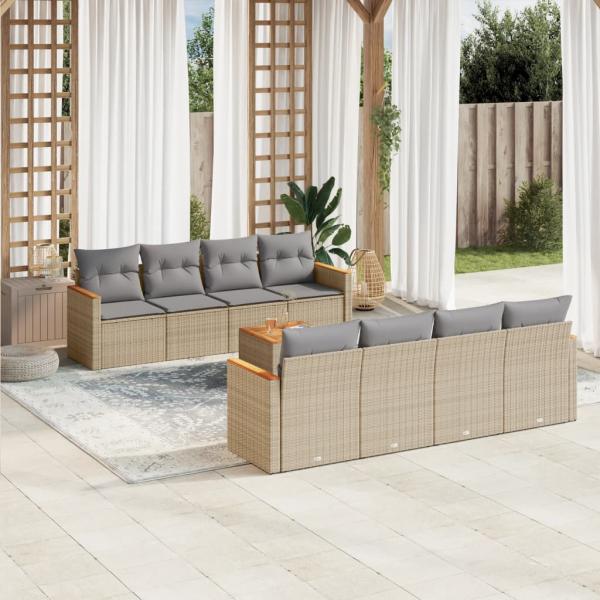 ARDEBO.de - 9-tlg. Garten-Sofagarnitur mit Kissen Beige Poly Rattan