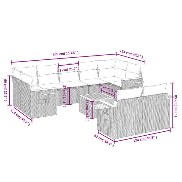 9-tlg. Garten-Sofagarnitur mit Kissen Beige Poly Rattan