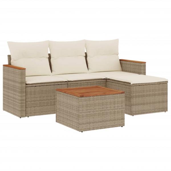 5-tlg. Garten-Sofagarnitur mit Kissen Beige Poly Rattan