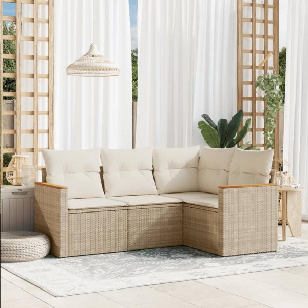 ARDEBO.de - 4-tlg. Garten-Sofagarnitur mit Kissen Beige Poly Rattan