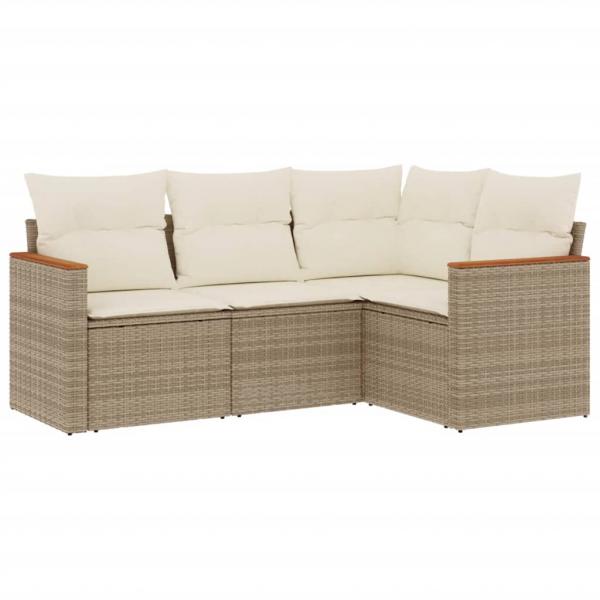 4-tlg. Garten-Sofagarnitur mit Kissen Beige Poly Rattan