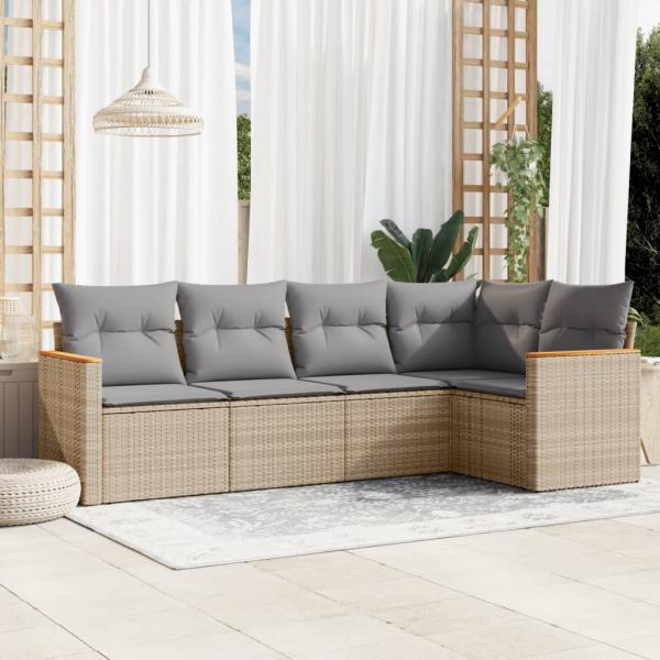 ARDEBO.de - 5-tlg. Garten-Sofagarnitur mit Kissen Beige Poly Rattan