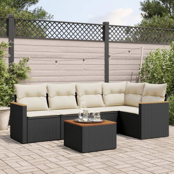 ARDEBO.de - 6-tlg. Garten-Sofagarnitur mit Kissen Schwarz Poly Rattan