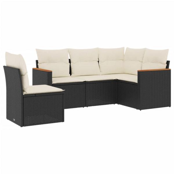 5-tlg. Garten-Sofagarnitur mit Kissen Schwarz Poly Rattan