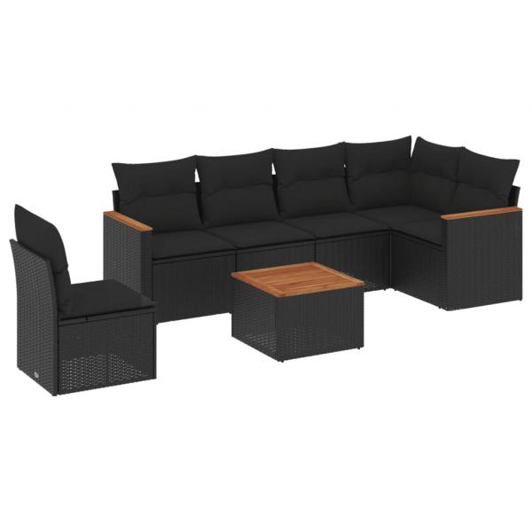 7-tlg. Garten-Sofagarnitur mit Kissen Schwarz Poly Rattan