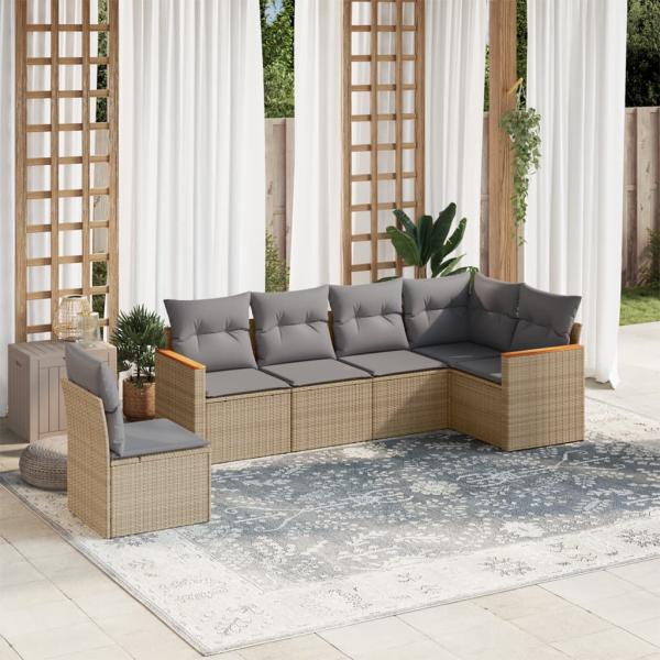 ARDEBO.de - 6-tlg. Garten-Sofagarnitur mit Kissen Beige Poly Rattan