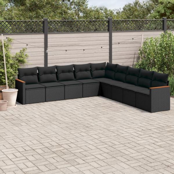 ARDEBO.de - 9-tlg. Garten-Sofagarnitur mit Kissen Schwarz Poly Rattan