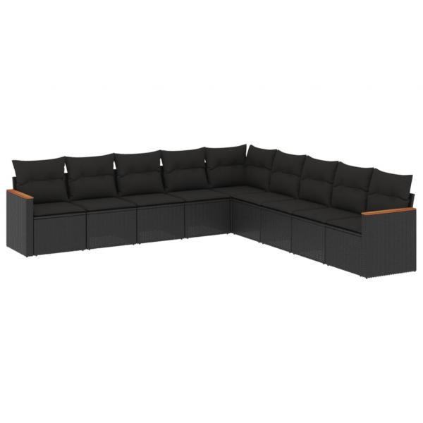 9-tlg. Garten-Sofagarnitur mit Kissen Schwarz Poly Rattan