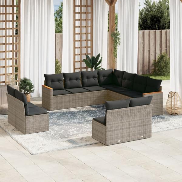 ARDEBO.de - 11-tlg. Garten-Sofagarnitur mit Kissen Grau Poly Rattan