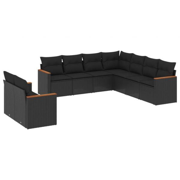 9-tlg. Garten-Sofagarnitur mit Kissen Schwarz Poly Rattan