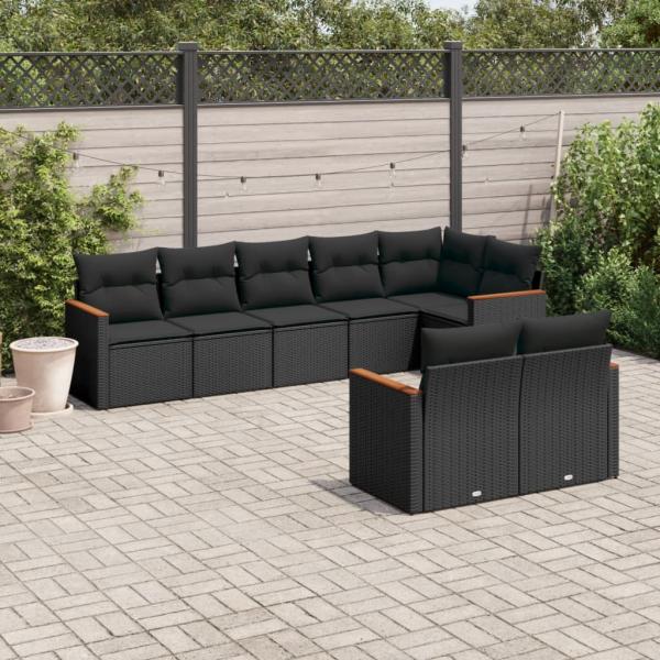 ARDEBO.de - 8-tlg. Garten-Sofagarnitur mit Kissen Schwarz Poly Rattan