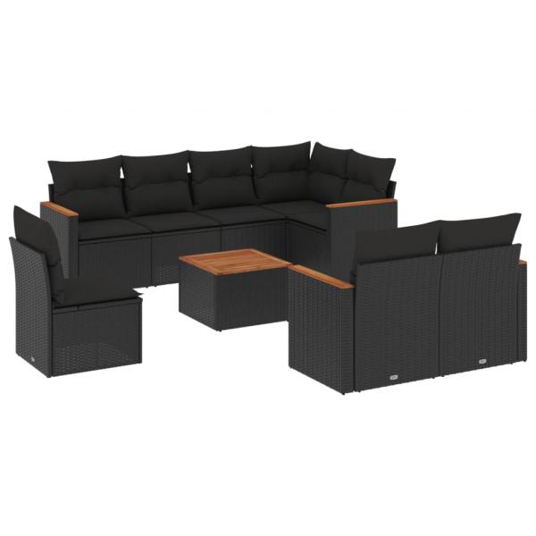 9-tlg. Garten-Sofagarnitur mit Kissen Schwarz Poly Rattan