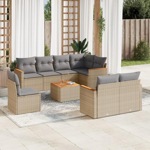 ARDEBO.de - 9-tlg. Garten-Sofagarnitur mit Kissen Beige Poly Rattan