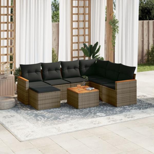 ARDEBO.de - 8-tlg. Garten-Sofagarnitur mit Kissen Grau Poly Rattan