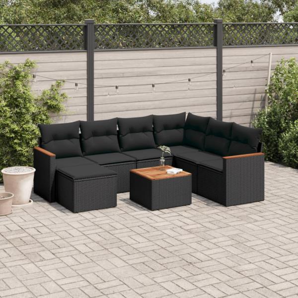 ARDEBO.de - 8-tlg. Garten-Sofagarnitur mit Kissen Schwarz Poly Rattan