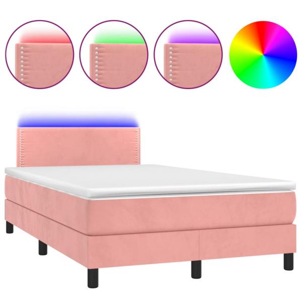 ARDEBO.de - Boxspringbett mit Matratze & LED Rosa 120x200 cm Samt