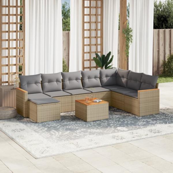 ARDEBO.de - 9-tlg. Garten-Sofagarnitur mit Kissen Beige Poly Rattan