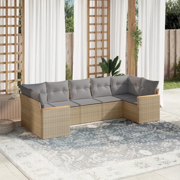 ARDEBO.de - 7-tlg. Garten-Sofagarnitur mit Kissen Beige Poly Rattan