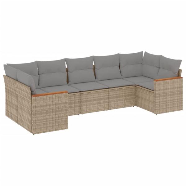 7-tlg. Garten-Sofagarnitur mit Kissen Beige Poly Rattan