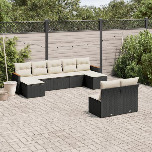 ARDEBO.de - 9-tlg. Garten-Sofagarnitur mit Kissen Schwarz Poly Rattan