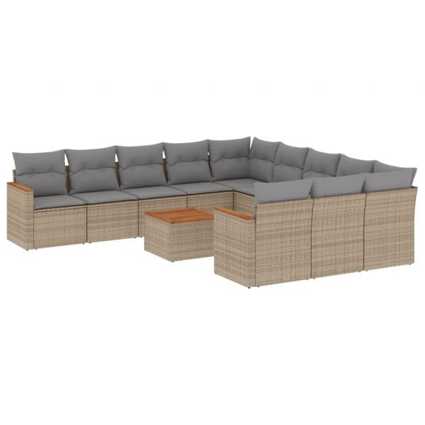 12-tlg. Garten-Sofagarnitur mit Kissen Beige Poly Rattan