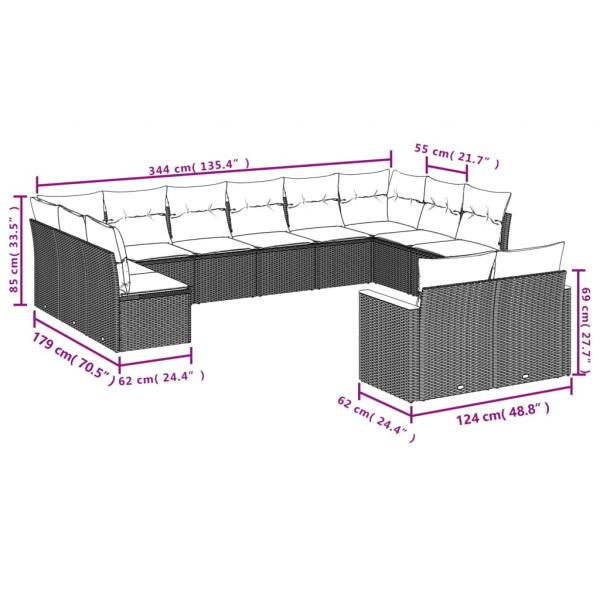 12-tlg. Garten-Sofagarnitur mit Kissen Schwarz Poly Rattan