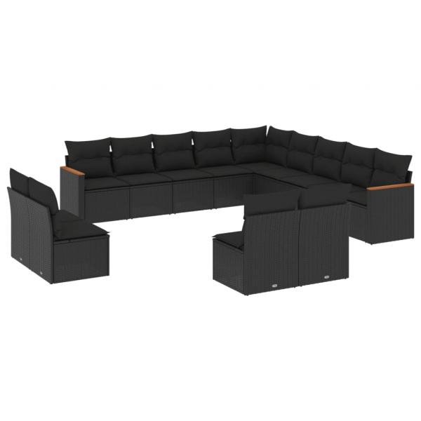 13-tlg. Garten-Sofagarnitur mit Kissen Schwarz Poly Rattan