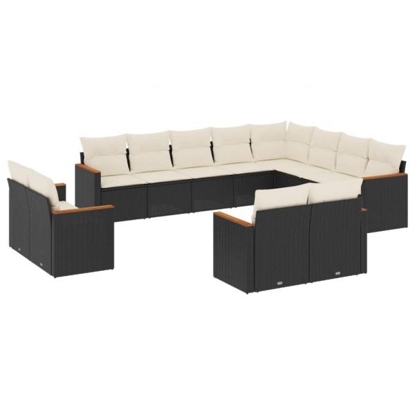 12-tlg. Garten-Sofagarnitur mit Kissen Schwarz Poly Rattan