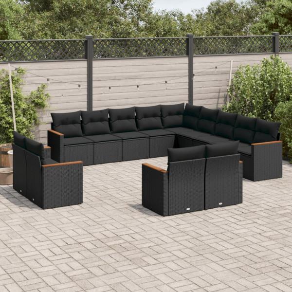 ARDEBO.de - 13-tlg. Garten-Sofagarnitur mit Kissen Schwarz Poly Rattan