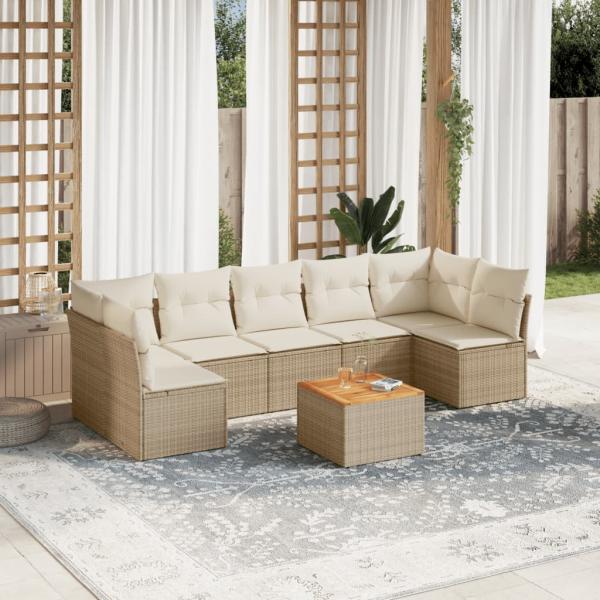 ARDEBO.de - 8-tlg. Garten-Sofagarnitur mit Kissen Beige Poly Rattan