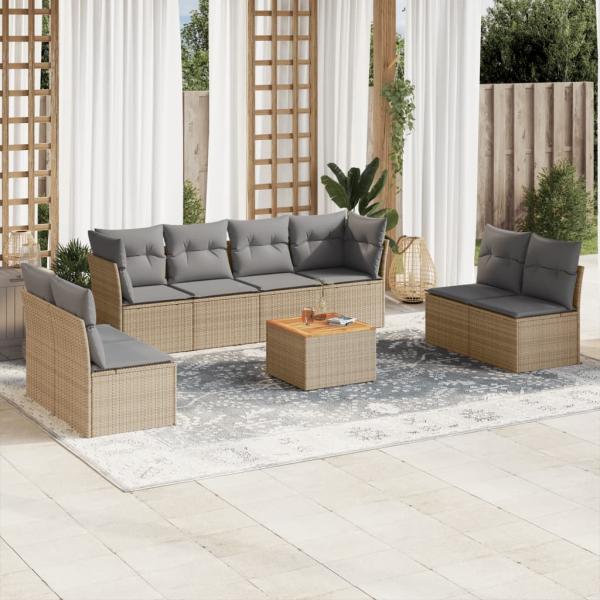 ARDEBO.de - 9-tlg. Garten-Sofagarnitur mit Kissen Beige Poly Rattan