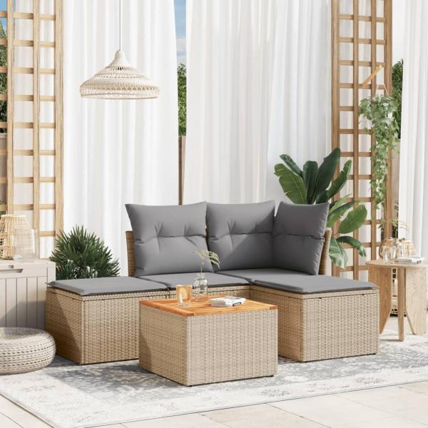 ARDEBO.de - 5-tlg. Garten-Sofagarnitur mit Kissen Beige Poly Rattan