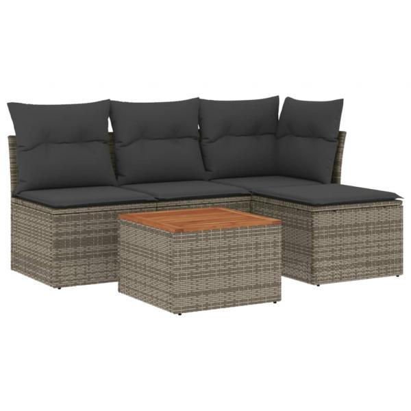 5-tlg. Garten-Sofagarnitur mit Kissen Grau Poly Rattan