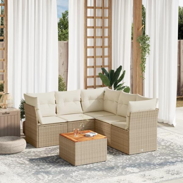 ARDEBO.de - 6-tlg. Garten-Sofagarnitur mit Kissen Beige Poly Rattan