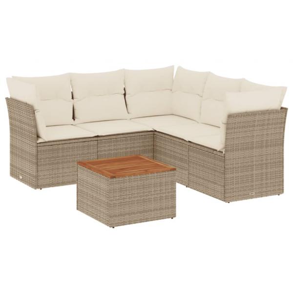 6-tlg. Garten-Sofagarnitur mit Kissen Beige Poly Rattan